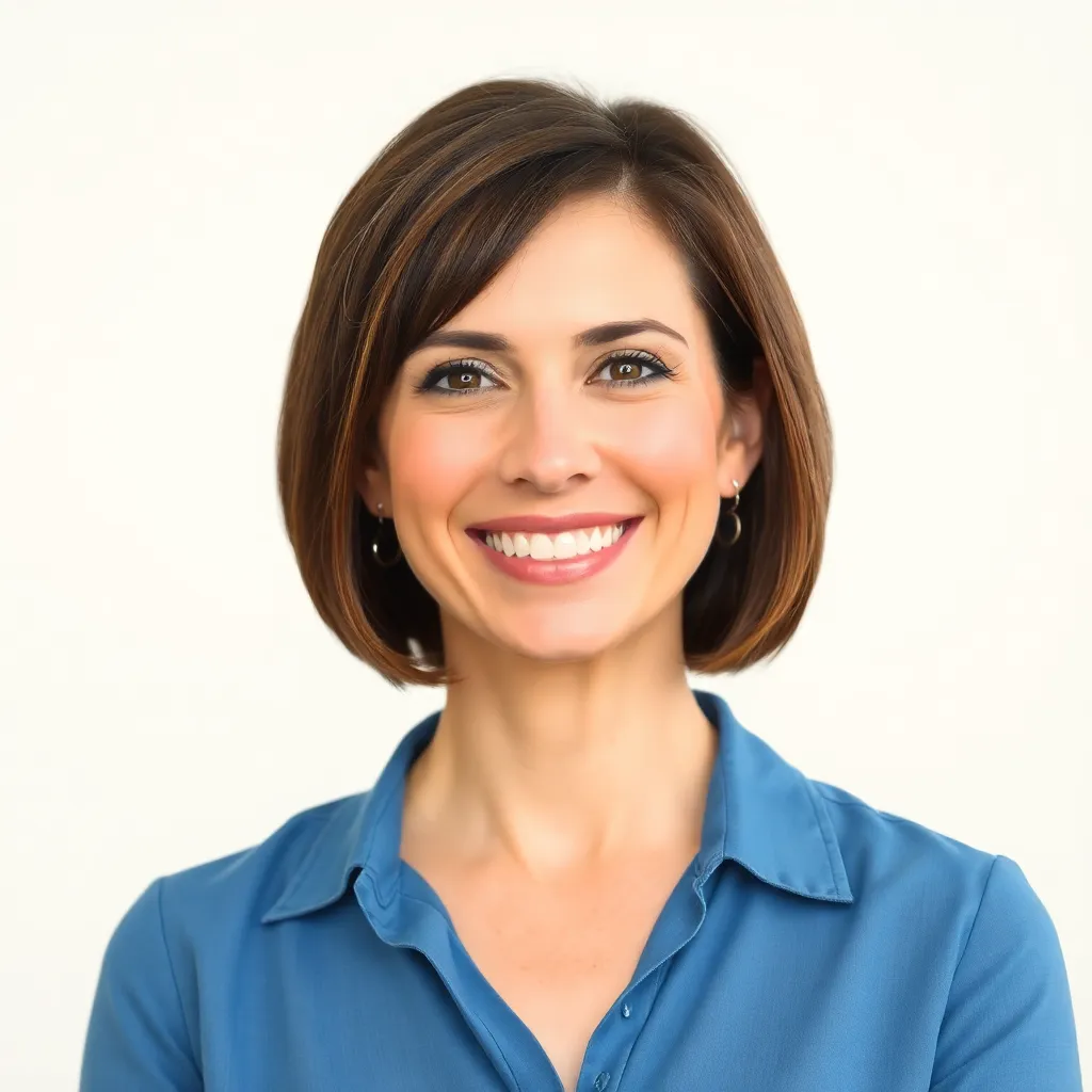 Emily Johnson female teacher with long blonde hair wearing a yellow cardigan