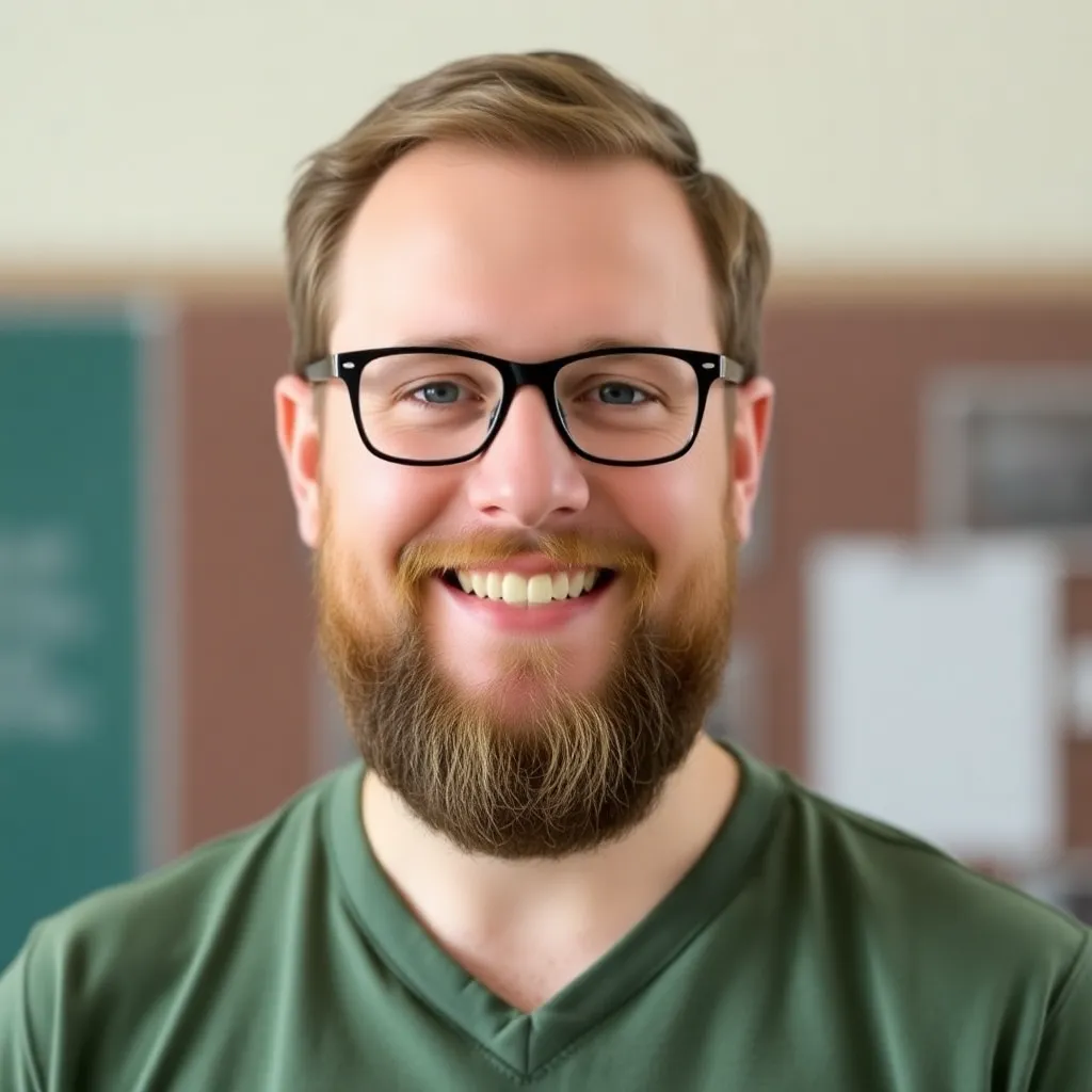 Michael Lee male teacher with short black hair wearing a red polo shirt